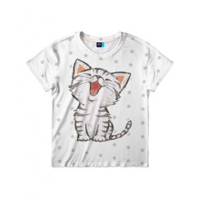 Детская футболка 3D с принтом Милейший Котик в Санкт-Петербурге, 100% гипоаллергенный полиэфир | прямой крой, круглый вырез горловины, длина до линии бедер, чуть спущенное плечо, ткань немного тянется | Тематика изображения на принте: cat | cats | cute | kitten | kitty | pussy | smile | звезды | кот | котенок | котик | котики | коты | котята | кошечка | кошечки | кошка | кошки | милая | милота | милый | полосатый | смеется | улыбается | улыбака | улыбка