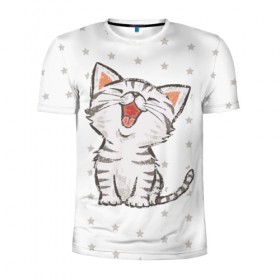 Мужская футболка 3D спортивная с принтом Милейший Котик в Санкт-Петербурге, 100% полиэстер с улучшенными характеристиками | приталенный силуэт, круглая горловина, широкие плечи, сужается к линии бедра | cat | cats | cute | kitten | kitty | pussy | smile | звезды | кот | котенок | котик | котики | коты | котята | кошечка | кошечки | кошка | кошки | милая | милота | милый | полосатый | смеется | улыбается | улыбака | улыбка