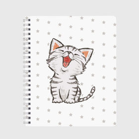 Тетрадь с принтом Милейший Котик в Санкт-Петербурге, 100% бумага | 48 листов, плотность листов — 60 г/м2, плотность картонной обложки — 250 г/м2. Листы скреплены сбоку удобной пружинной спиралью. Уголки страниц и обложки скругленные. Цвет линий — светло-серый
 | Тематика изображения на принте: cat | cats | cute | kitten | kitty | pussy | smile | звезды | кот | котенок | котик | котики | коты | котята | кошечка | кошечки | кошка | кошки | милая | милота | милый | полосатый | смеется | улыбается | улыбака | улыбка