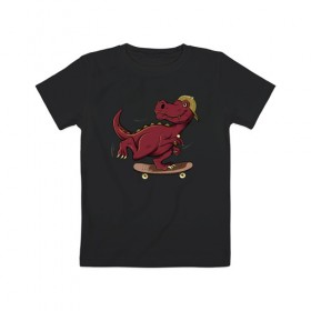 Детская футболка хлопок с принтом Динозавр в Санкт-Петербурге, 100% хлопок | круглый вырез горловины, полуприлегающий силуэт, длина до линии бедер | динозавр | рекс | скейт