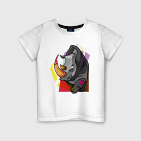 Детская футболка хлопок с принтом Носорог в Санкт-Петербурге, 100% хлопок | круглый вырез горловины, полуприлегающий силуэт, длина до линии бедер | 