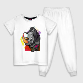 Детская пижама хлопок с принтом Носорог в Санкт-Петербурге, 100% хлопок |  брюки и футболка прямого кроя, без карманов, на брюках мягкая резинка на поясе и по низу штанин
 | 