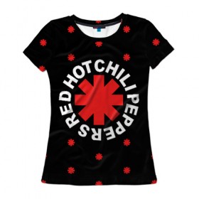 Женская футболка 3D с принтом Red Hot Chili Peppers в Санкт-Петербурге, 100% полиэфир ( синтетическое хлопкоподобное полотно) | прямой крой, круглый вырез горловины, длина до линии бедер | chili | cross | hot | logo | music | peppers | red | red hot chili peppers | rhcp | rock | star | symbol | звезда | звездочка | красная | красный | крест | логотип | музыка | перцы | рок | символ | цветок | цветочек | чили