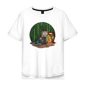Мужская футболка хлопок Oversize с принтом IT - кот в Санкт-Петербурге, 100% хлопок | свободный крой, круглый ворот, “спинка” длиннее передней части | birdborn | it | компьютер | кот | подарок | программист | профессия
