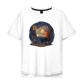 Мужская футболка хлопок Oversize с принтом IT - кот в Санкт-Петербурге, 100% хлопок | свободный крой, круглый ворот, “спинка” длиннее передней части | Тематика изображения на принте: birdborn | it | админ | подарок | программист | профессия | работа