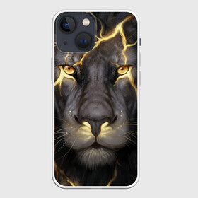 Чехол для iPhone 13 mini с принтом Лев с молнией в Санкт-Петербурге,  |  | глаза | гроза | зверь | король | кот | кошка | прайд | царь | шрам
