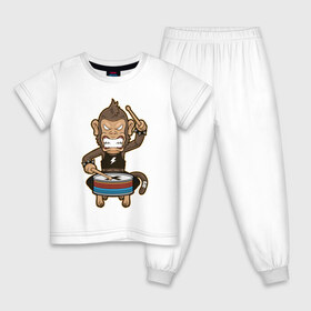Детская пижама хлопок с принтом Обезьяна и барабан в Санкт-Петербурге, 100% хлопок |  брюки и футболка прямого кроя, без карманов, на брюках мягкая резинка на поясе и по низу штанин
 | барабан | обезьяны | рок