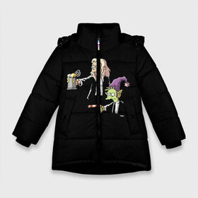 Зимняя куртка для девочек 3D с принтом Disenchantment Pulp Fiction в Санкт-Петербурге, ткань верха — 100% полиэстер; подклад — 100% полиэстер, утеплитель — 100% полиэстер. | длина ниже бедра, удлиненная спинка, воротник стойка и отстегивающийся капюшон. Есть боковые карманы с листочкой на кнопках, утяжки по низу изделия и внутренний карман на молнии. 

Предусмотрены светоотражающий принт на спинке, радужный светоотражающий элемент на пуллере молнии и на резинке для утяжки. | криминальное чтиво | разочарование | тарантино | эльф