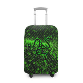 Чехол для чемодана 3D с принтом RAZER в Санкт-Петербурге, 86% полиэфир, 14% спандекс | двустороннее нанесение принта, прорези для ручек и колес | 101 | brand | company | gamer | green | logo | mamba | naga | player | razer | rzr | snake | бренд | железо | зеленый | змея | компания | лого | рейзер | софт