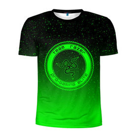 Мужская футболка 3D спортивная с принтом RAZER SPACE в Санкт-Петербурге, 100% полиэстер с улучшенными характеристиками | приталенный силуэт, круглая горловина, широкие плечи, сужается к линии бедра | 101 | brand | company | gamer | green | logo | mamba | naga | player | razer | rzr | snake | space | бренд | железо | зеленый | змея | компания | космос | лого | рейзер | софт