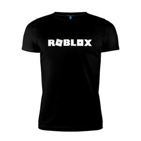 Мужская футболка премиум с принтом Roblox Logo в Санкт-Петербурге, 92% хлопок, 8% лайкра | приталенный силуэт, круглый вырез ворота, длина до линии бедра, короткий рукав | logo | roblox | лого | логотип | надпись | роблокс