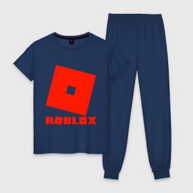 Женская пижама хлопок с принтом Roblox Logo в Санкт-Петербурге, 100% хлопок | брюки и футболка прямого кроя, без карманов, на брюках мягкая резинка на поясе и по низу штанин | logo | roblox | лого | логотип | надпись | роблокс
