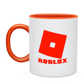 Кружка двухцветная с принтом Roblox Logo в Санкт-Петербурге, керамика | объем — 330 мл, диаметр — 80 мм. Цветная ручка и кайма сверху, в некоторых цветах — вся внутренняя часть | logo | roblox | лого | логотип | надпись | роблокс