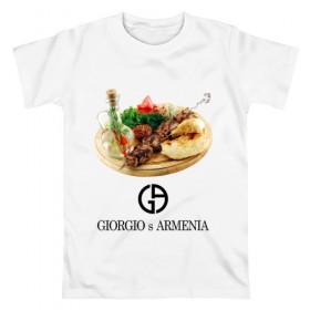 Мужская футболка хлопок с принтом Giorgio s Armenia в Санкт-Петербурге, 100% хлопок | прямой крой, круглый вырез горловины, длина до линии бедер, слегка спущенное плечо. | антибренд | гиоргий с армении | стиль | тренд