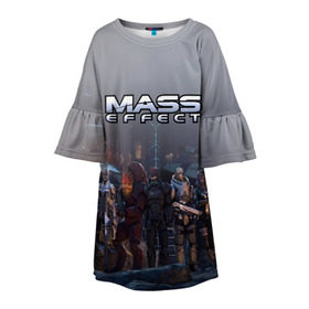 Детское платье 3D с принтом Mass Effect в Санкт-Петербурге, 100% полиэстер | прямой силуэт, чуть расширенный к низу. Круглая горловина, на рукавах — воланы | amdromeda initiative | andromeda | game | gun | hemet | n7 | rifle | ryder | soldier | space | star | weapon