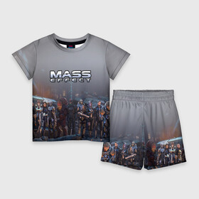 Детский костюм с шортами 3D с принтом Mass Effect в Санкт-Петербурге,  |  | amdromeda initiative | andromeda | game | gun | hemet | n7 | rifle | ryder | soldier | space | star | weapon