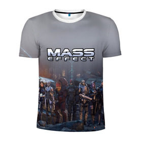 Мужская футболка 3D спортивная с принтом Mass Effect в Санкт-Петербурге, 100% полиэстер с улучшенными характеристиками | приталенный силуэт, круглая горловина, широкие плечи, сужается к линии бедра | amdromeda initiative | andromeda | game | gun | hemet | n7 | rifle | ryder | soldier | space | star | weapon