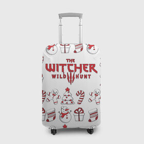 Чехол для чемодана 3D с принтом The Witcher Новогодний в Санкт-Петербурге, 86% полиэфир, 14% спандекс | двустороннее нанесение принта, прорези для ручек и колес | wild hunt | арбалет | ведьмак 3 | геральт | год | дикая | магия | новый | охота | снег | цири