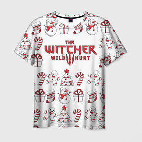 Мужская футболка 3D с принтом The Witcher Новогодний в Санкт-Петербурге, 100% полиэфир | прямой крой, круглый вырез горловины, длина до линии бедер | wild hunt | арбалет | ведьмак 3 | геральт | год | дикая | магия | новый | охота | снег | цири