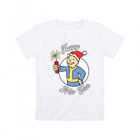 Детская футболка хлопок с принтом Vault boy: happy new year в Санкт-Петербурге, 100% хлопок | круглый вырез горловины, полуприлегающий силуэт, длина до линии бедер | Тематика изображения на принте: 