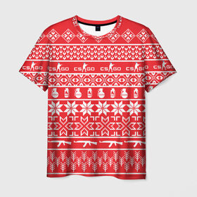 Мужская футболка 3D с принтом CS GO Новогодний в Санкт-Петербурге, 100% полиэфир | прямой крой, круглый вырез горловины, длина до линии бедер | Тематика изображения на принте: 2019 | cs go. | костюм на новый год | кс | кс го | новый год