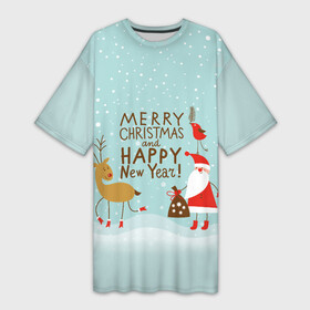 Платье-футболка 3D с принтом олень и Дед Мороз в Санкт-Петербурге,  |  | 