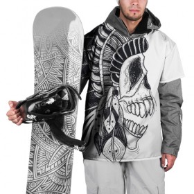 Накидка на куртку 3D с принтом Индейский демон в Санкт-Петербурге, 100% полиэстер |  | Тематика изображения на принте: indian | skeleton | skull | демон | индеец | перья | скелет | череп
