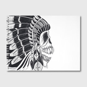 Альбом для рисования с принтом Индейский демон в Санкт-Петербурге, 100% бумага
 | матовая бумага, плотность 200 мг. | indian | skeleton | skull | демон | индеец | перья | скелет | череп
