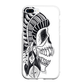 Чехол для iPhone 7Plus/8 Plus матовый с принтом Индейский демон в Санкт-Петербурге, Силикон | Область печати: задняя сторона чехла, без боковых панелей | indian | skeleton | skull | демон | индеец | перья | скелет | череп