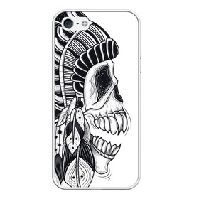 Чехол для iPhone 5/5S матовый с принтом Индейский демон в Санкт-Петербурге, Силикон | Область печати: задняя сторона чехла, без боковых панелей | indian | skeleton | skull | демон | индеец | перья | скелет | череп