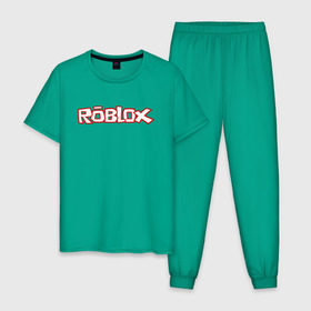 Мужская пижама хлопок с принтом Roblox в Санкт-Петербурге, 100% хлопок | брюки и футболка прямого кроя, без карманов, на брюках мягкая резинка на поясе и по низу штанин
 | minecraft | roblox | игра | копатель | майнкрафт | роблокс