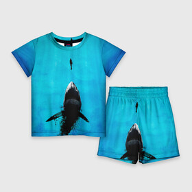 Детский костюм с шортами 3D с принтом Акула на охоте в Санкт-Петербурге,  |  | акула | женщина | море | охота | рыба | хищник