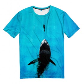 Мужская футболка 3D с принтом Акула на охоте в Санкт-Петербурге, 100% полиэфир | прямой крой, круглый вырез горловины, длина до линии бедер | акула | женщина | море | охота | рыба | хищник