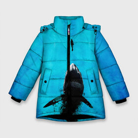 Зимняя куртка для девочек 3D с принтом Акула на охоте в Санкт-Петербурге, ткань верха — 100% полиэстер; подклад — 100% полиэстер, утеплитель — 100% полиэстер. | длина ниже бедра, удлиненная спинка, воротник стойка и отстегивающийся капюшон. Есть боковые карманы с листочкой на кнопках, утяжки по низу изделия и внутренний карман на молнии. 

Предусмотрены светоотражающий принт на спинке, радужный светоотражающий элемент на пуллере молнии и на резинке для утяжки. | акула | женщина | море | охота | рыба | хищник