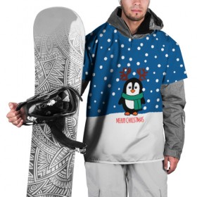 Накидка на куртку 3D с принтом Праздничный пингвинчик в Санкт-Петербурге, 100% полиэстер |  | christmas | deer | new | pinguin | snow | snowflakes | winter | xmas | year | год | зима | новый | олень | пингвин | рождество | снег | снежинки