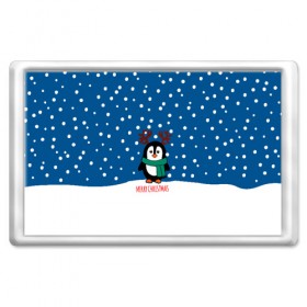 Магнит 45*70 с принтом Праздничный пингвинчик в Санкт-Петербурге, Пластик | Размер: 78*52 мм; Размер печати: 70*45 | Тематика изображения на принте: christmas | deer | new | pinguin | snow | snowflakes | winter | xmas | year | год | зима | новый | олень | пингвин | рождество | снег | снежинки
