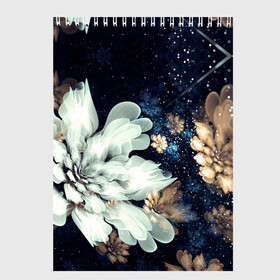 Скетчбук с принтом Космические цветы в Санкт-Петербурге, 100% бумага
 | 48 листов, плотность листов — 100 г/м2, плотность картонной обложки — 250 г/м2. Листы скреплены сверху удобной пружинной спиралью | белый | звезды | космос | цветок | цветы