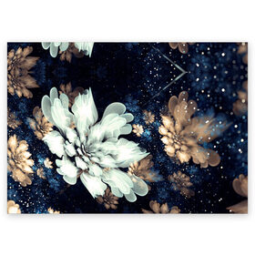 Поздравительная открытка с принтом Космические цветы в Санкт-Петербурге, 100% бумага | плотность бумаги 280 г/м2, матовая, на обратной стороне линовка и место для марки
 | Тематика изображения на принте: белый | звезды | космос | цветок | цветы