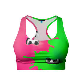 Женский спортивный топ 3D с принтом Splatoon в Санкт-Петербурге, 82% полиэстер, 18% спандекс Ткань безопасна для здоровья, позволяет коже дышать, не мнется и не растягивается |  | брызги | глаза | зеленый | игра | краски | розовый | салатовый