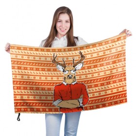 Флаг 3D с принтом свитер с оленем в Санкт-Петербурге, 100% полиэстер | плотность ткани — 95 г/м2, размер — 67 х 109 см. Принт наносится с одной стороны | 