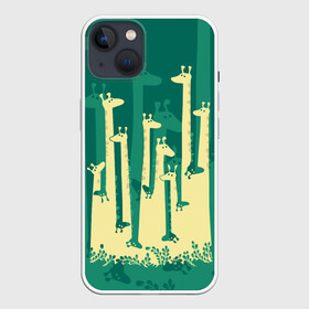 Чехол для iPhone 13 с принтом Жирафы в Санкт-Петербурге,  |  | africa | animals | fantasy | giraffes | long | neck | silhouette | spots | stencil | surrealism | аниме | африка | ветки | длинная | животные | жирафы | зелёный | картинка | крутой | листья | лучший | пятна | растения | рисунок | силуэт