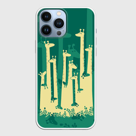 Чехол для iPhone 13 Pro Max с принтом Жирафы в Санкт-Петербурге,  |  | africa | animals | fantasy | giraffes | long | neck | silhouette | spots | stencil | surrealism | аниме | африка | ветки | длинная | животные | жирафы | зелёный | картинка | крутой | листья | лучший | пятна | растения | рисунок | силуэт