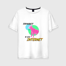 Женская футболка хлопок Oversize с принтом Привет я из internet в Санкт-Петербурге, 100% хлопок | свободный крой, круглый ворот, спущенный рукав, длина до линии бедер
 | internet | интернет | кот | мем | мемы про котов | надпись | прикол