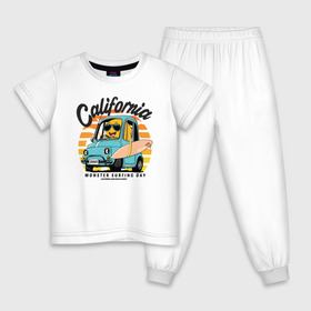Детская пижама хлопок с принтом Калифорния в Санкт-Петербурге, 100% хлопок |  брюки и футболка прямого кроя, без карманов, на брюках мягкая резинка на поясе и по низу штанин
 | california | surfing | авто | калифорния | лето | монстр | серфинг