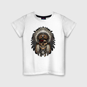 Детская футболка хлопок с принтом Индеец в Санкт-Петербурге, 100% хлопок | круглый вырез горловины, полуприлегающий силуэт, длина до линии бедер | индеец | индейцы | хиппи | череп