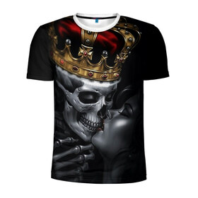 Мужская футболка 3D спортивная с принтом Скелет и девушка в Санкт-Петербурге, 100% полиэстер с улучшенными характеристиками | приталенный силуэт, круглая горловина, широкие плечи, сужается к линии бедра | девушка | женщина | король | корона | любовь | пара | поцелуй | скелет | череп