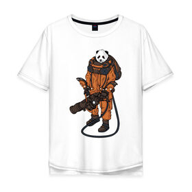 Мужская футболка хлопок Oversize с принтом Панда Космонавт в Санкт-Петербурге, 100% хлопок | свободный крой, круглый ворот, “спинка” длиннее передней части | астронавт | космонавт | космос | панда | панды