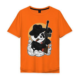 Мужская футболка хлопок Oversize с принтом Гангстер Панда в Санкт-Петербурге, 100% хлопок | свободный крой, круглый ворот, “спинка” длиннее передней части | Тематика изображения на принте: автомат | банда | гангстер | мафия | панда | панды | преступник | томпсон