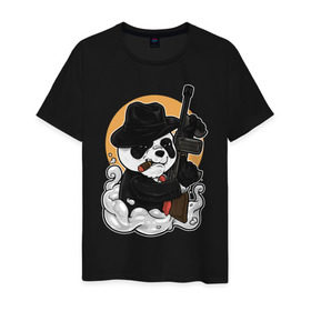 Мужская футболка хлопок с принтом Гангстер Панда в Санкт-Петербурге, 100% хлопок | прямой крой, круглый вырез горловины, длина до линии бедер, слегка спущенное плечо. | автомат | банда | гангстер | мафия | панда | панды | преступник | томпсон