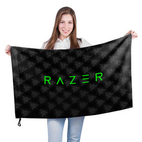 Флаг 3D с принтом RAZER в Санкт-Петербурге, 100% полиэстер | плотность ткани — 95 г/м2, размер — 67 х 109 см. Принт наносится с одной стороны | 101 | brand | company | gamer | green | logo | mamba | naga | player | razer | rzr | snake | бренд | железо | зеленый | змея | компания | лого | рейзер | софт